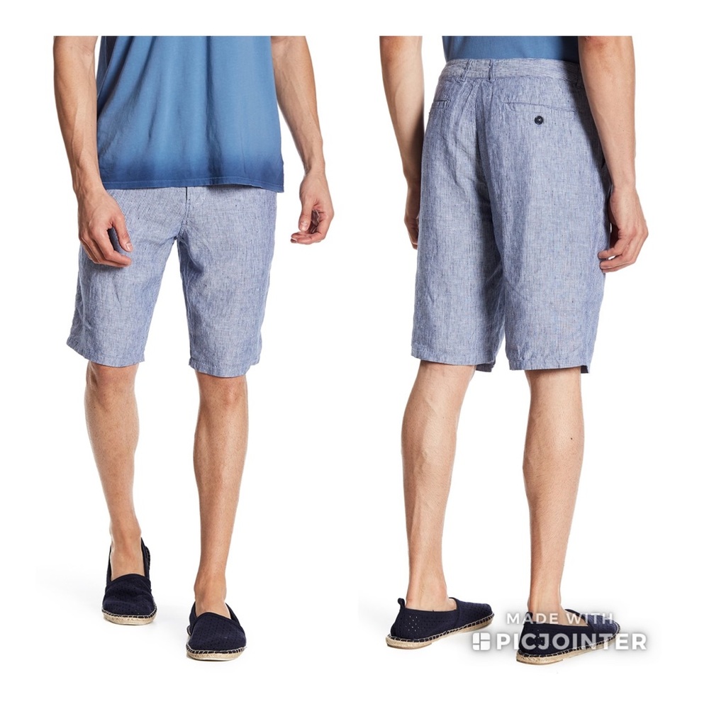 Aqua Toscano Linen Stripe Short Midnight 36 Blue